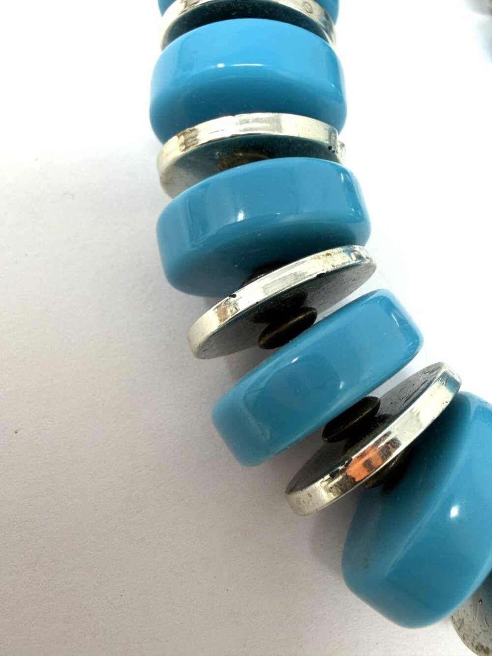 Vintage Southwest Style Necklace 30” Turquoise-Blue Acrylic & Silver-Tone Beaded - Picture 9 of 9